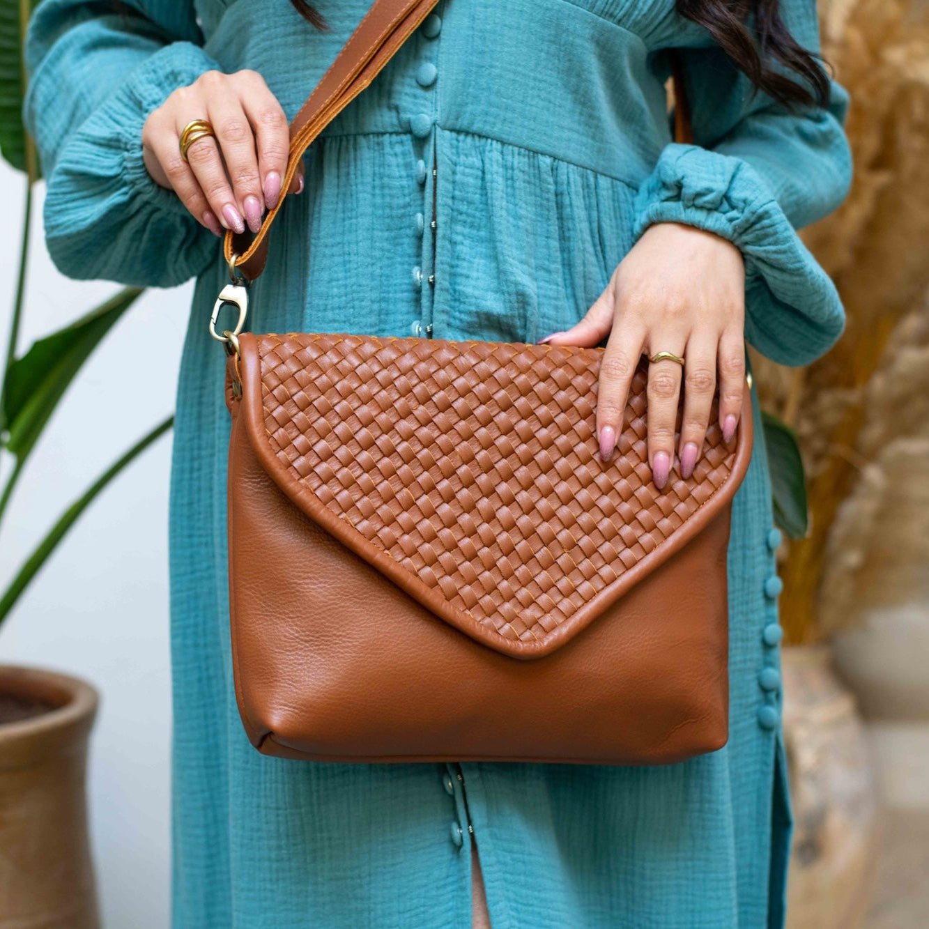 Women's Leather Crossbody Bag - White