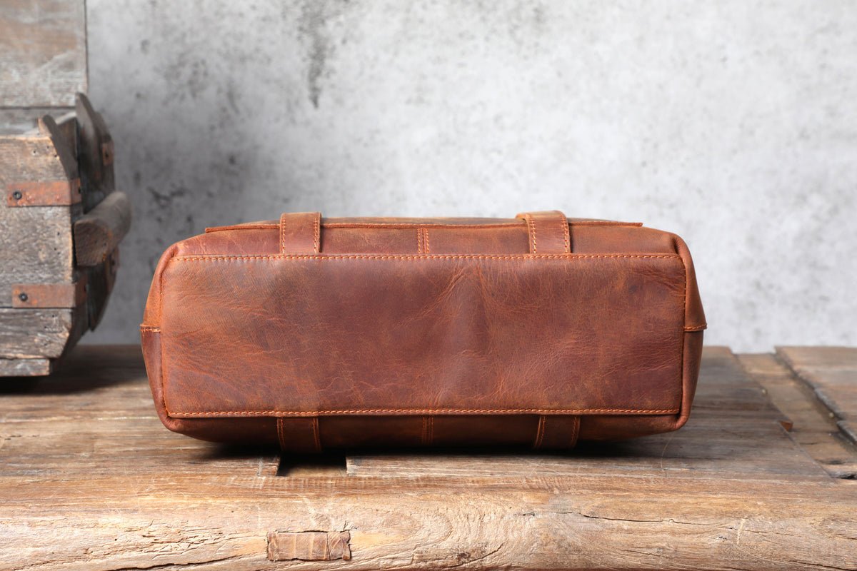 Men's Leather Tote Bag - Brown - Image 4